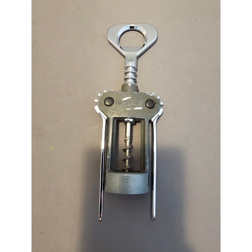 Vintage Swing-A-Way Black/Silver Corkscrew Wine Bottle Opener w/Fins - Italy